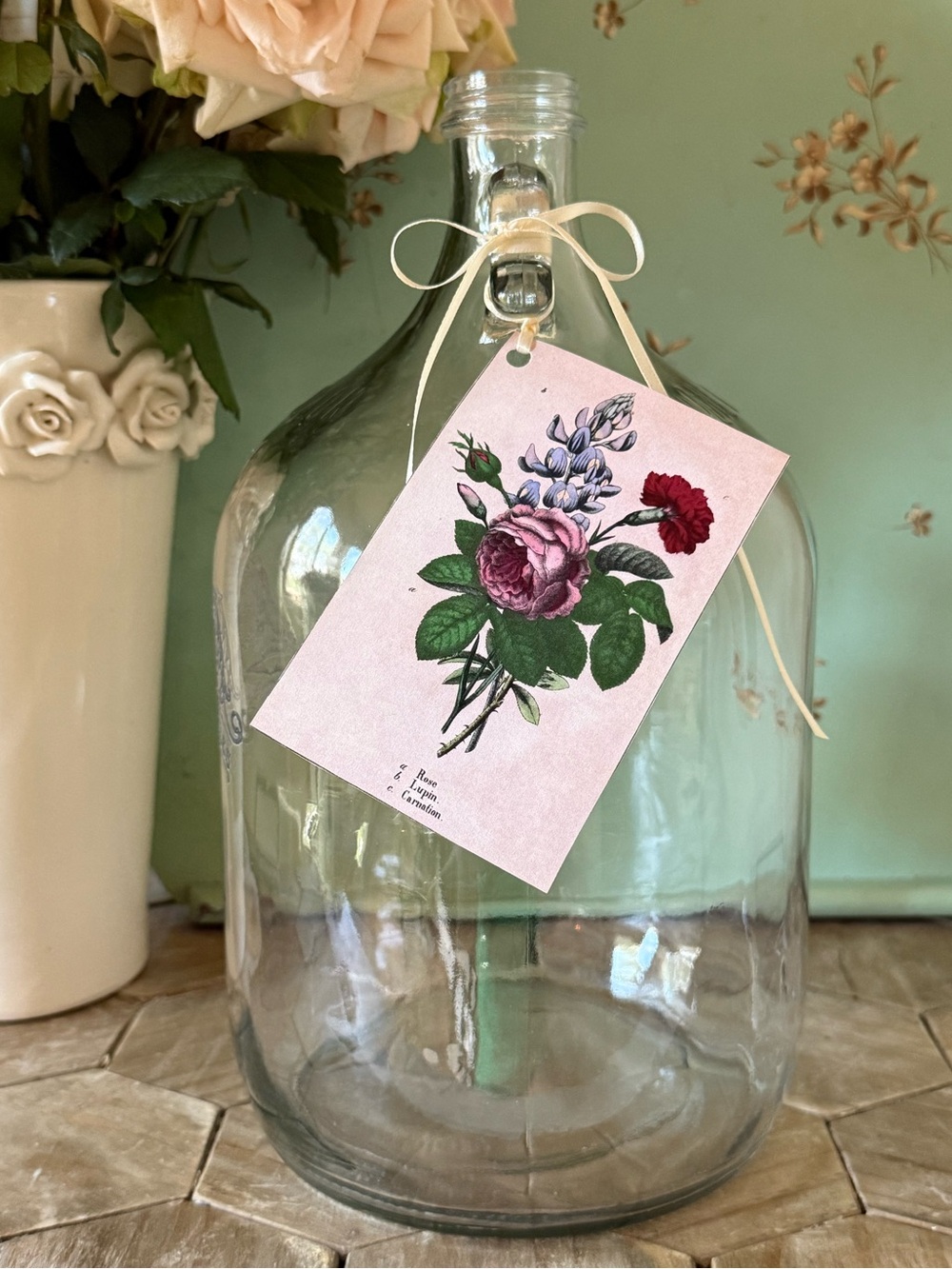 French Vintage Style Cellar Bottle,
1-Gallon, Paris Decor, French Floral Tag - Picture 3 of 6